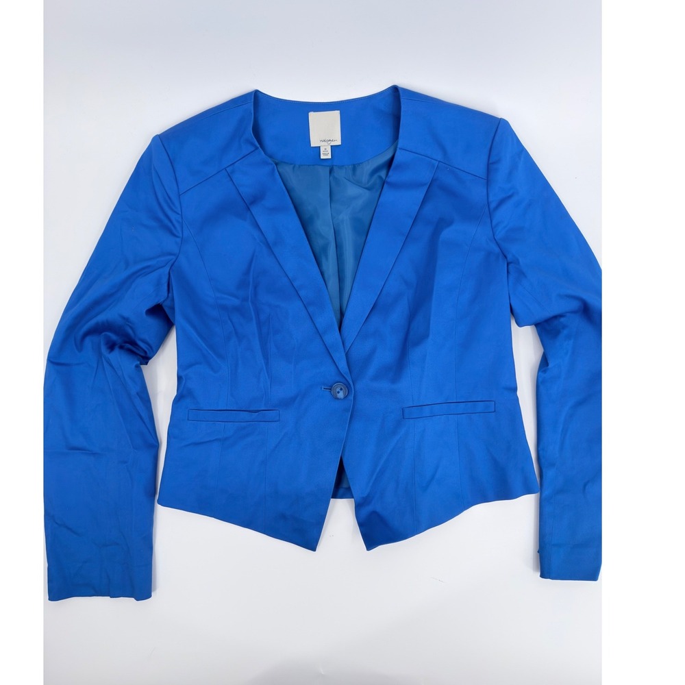 Halogen Blazer Jacket Single Button Minimalist Modern Women Size MP Royal Blue